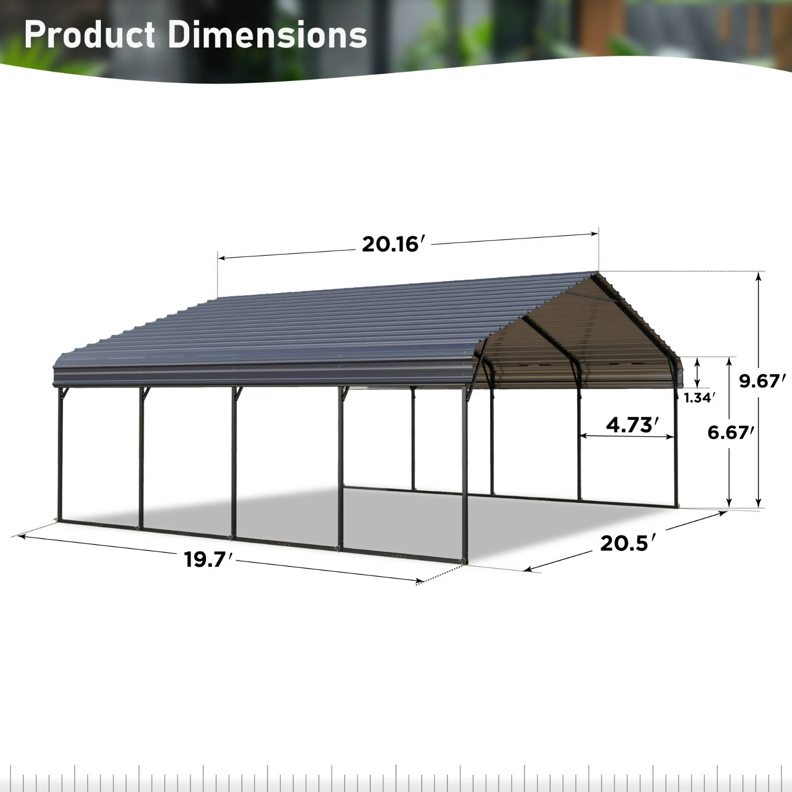 20' x 20' Outdoor Carport Metal Carport with Galvanized Steel Roof With Sidewall