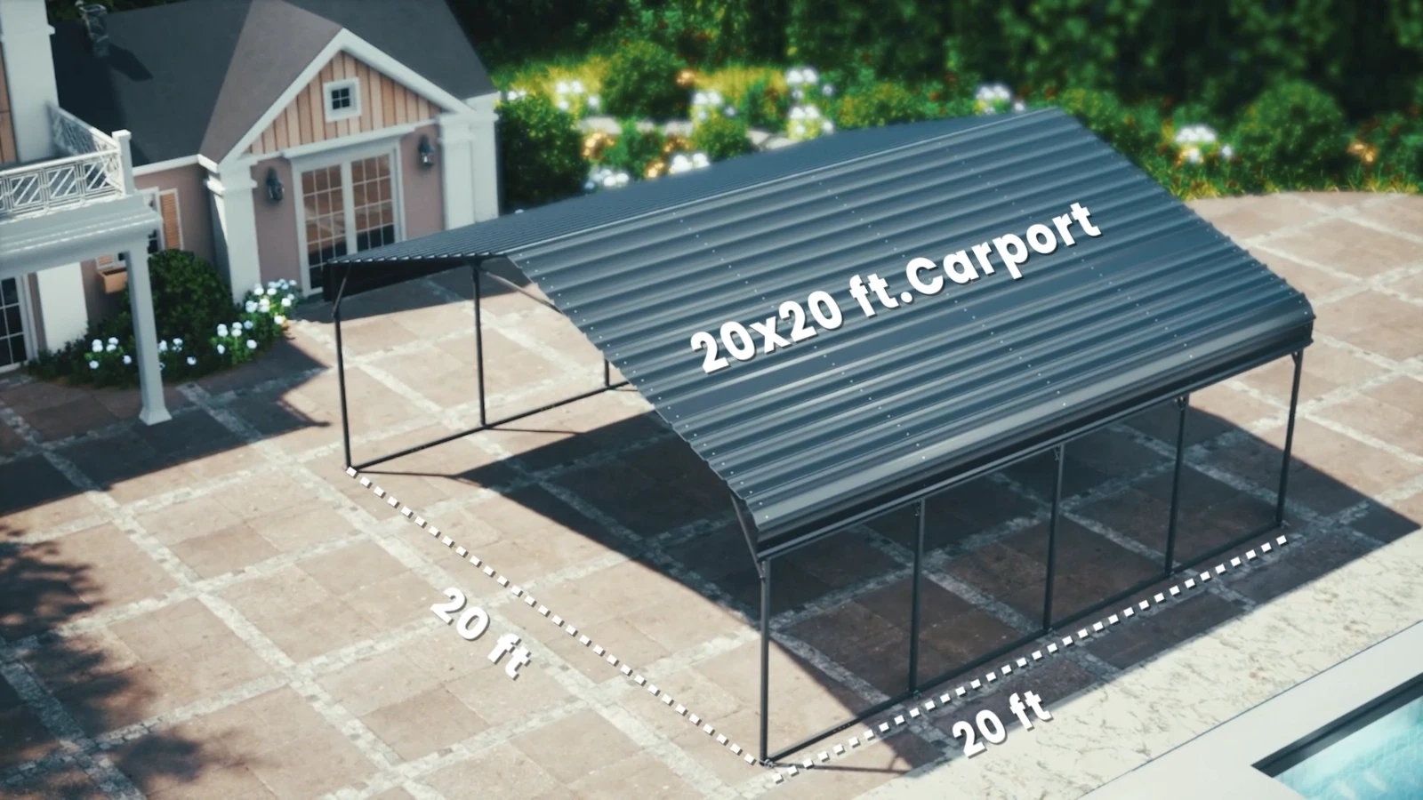 20' x 20' Outdoor Carport Metal Carport with Galvanized Steel Roof With Sidewall