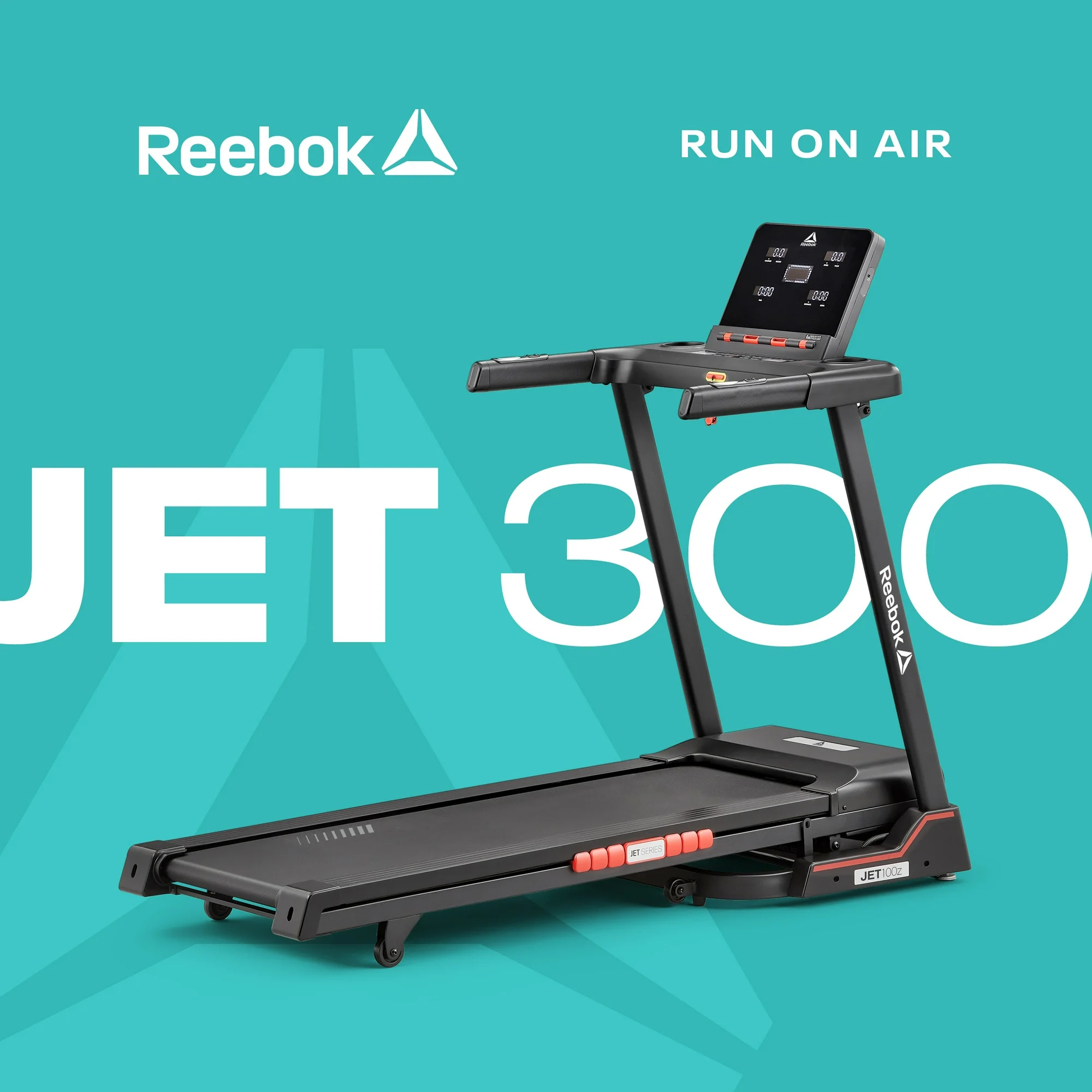 Reebok Jet 300 Series Treadmill with Incline, Foldable, Bluetooth, Walking or Running, 2.5 HP, 12.4 MPH, 308 lb. Capacity