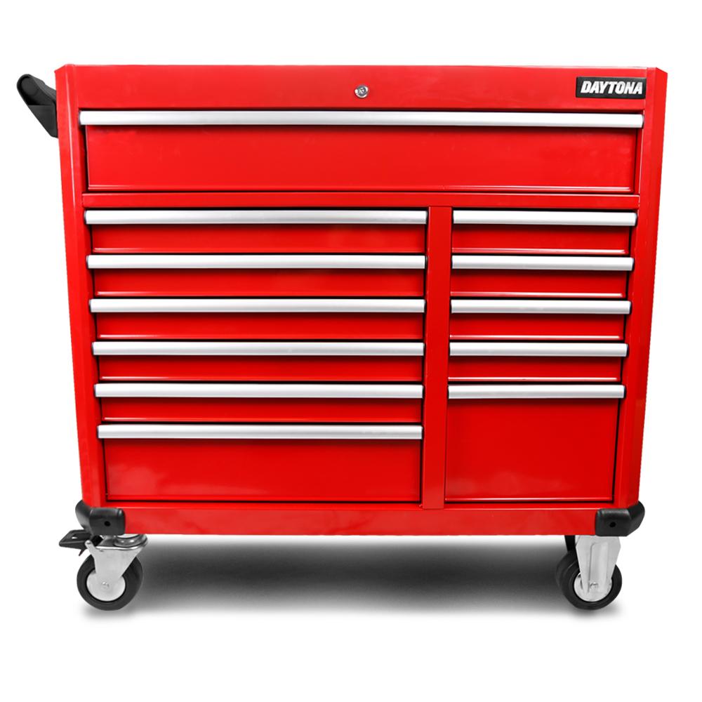 Daytona 655 Piece Mechanical Tool Set with 43 12 Drawer Red Roller Cabinet
