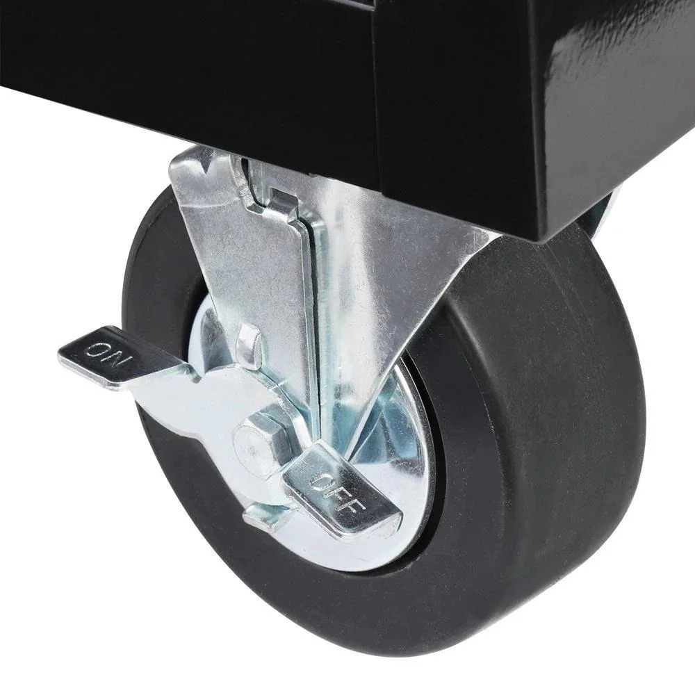 62 in. 14-Drawer Mobile Workbench with Solid Wood Top, Black