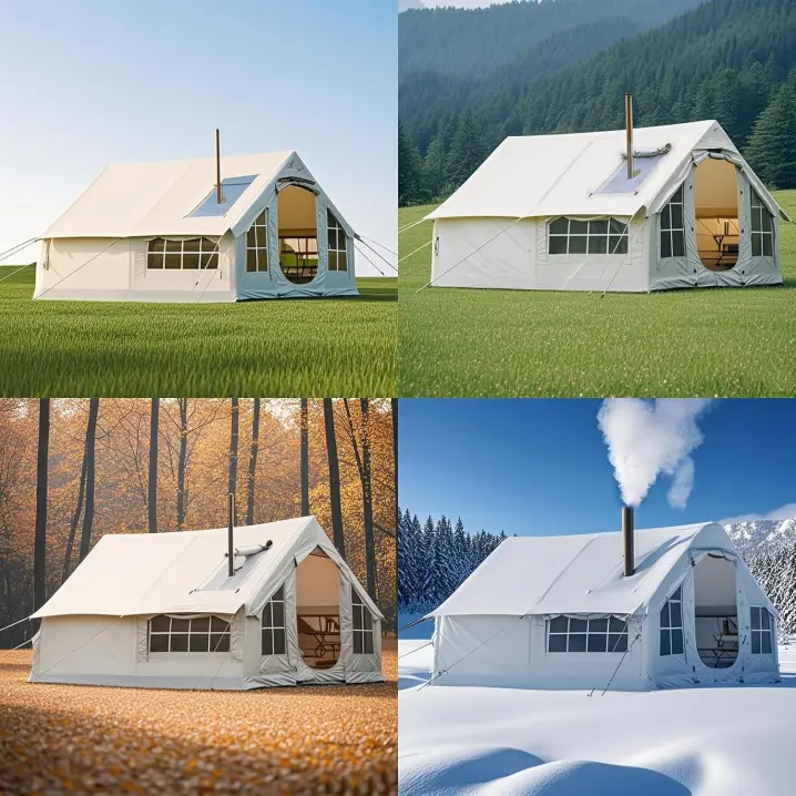 Inflatable Camping Tent with Chimney Opening, Outdoor Tent Inflatable 6-8 People with Air Pump & Skylight, Large Family Tent, 4 Seasons