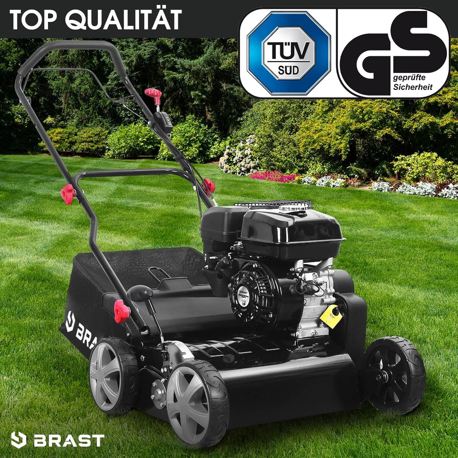 BRAST® BRB-RV-45212 Scarifier Petrol 4.5 kW (6.12 HP) 4-Stroke Engine 212 cc 40-45 cm Working Width TÜV Tested 50 L Collection Basket Many Models for Small to Very Large Lawns