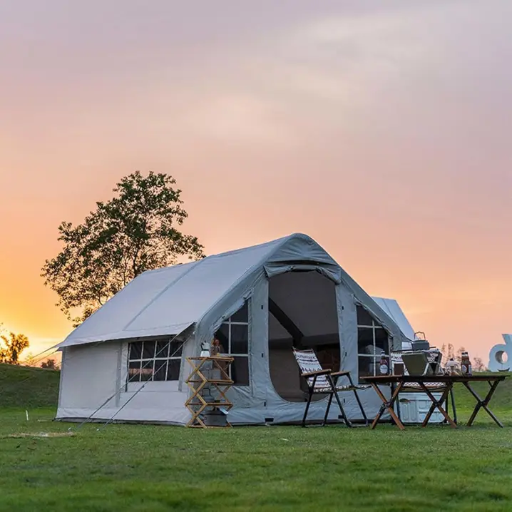 Inflatable Camping Tent with Chimney Opening, Outdoor Tent Inflatable 6-8 People with Air Pump & Skylight, Large Family Tent, 4 Seasons