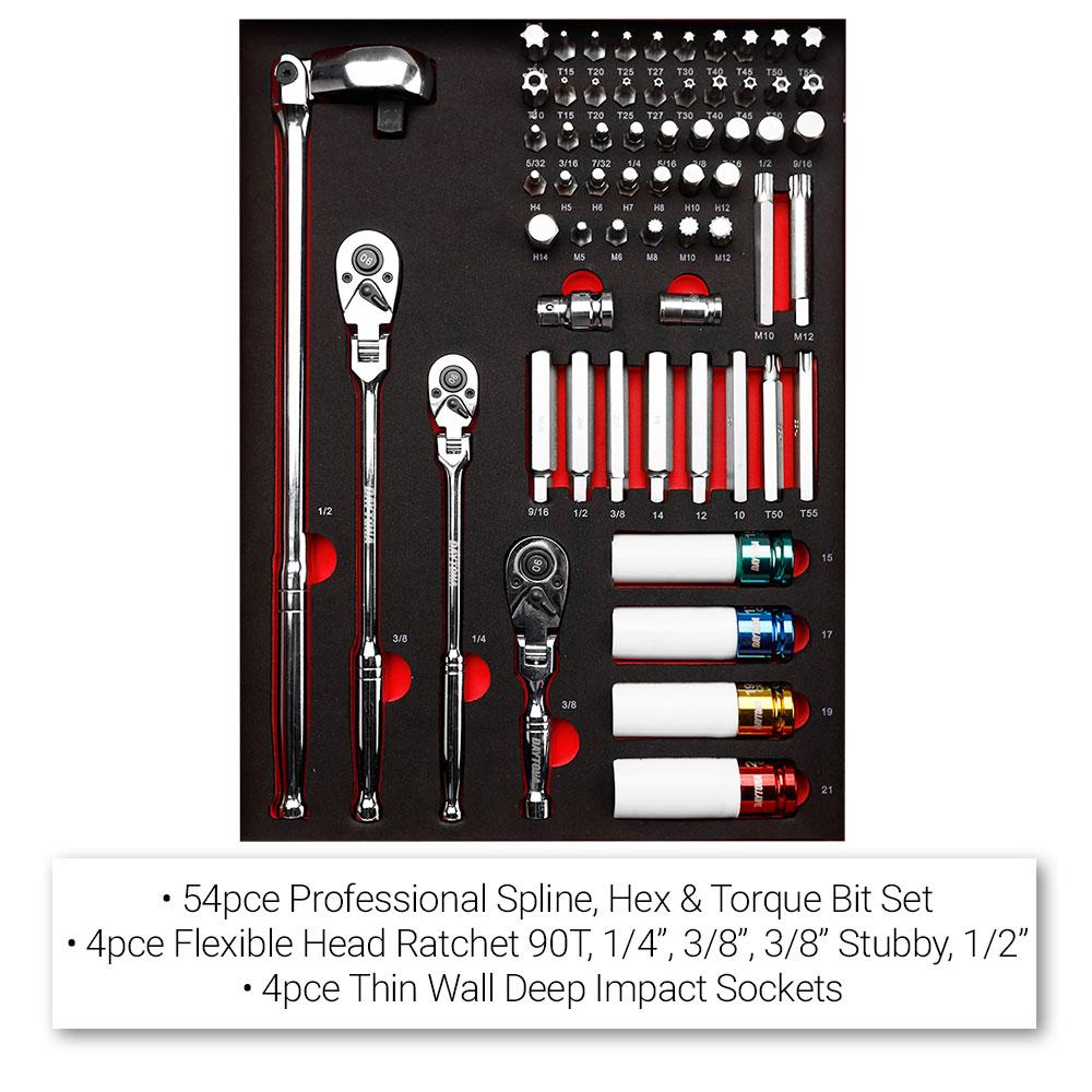 Daytona 655 Piece Mechanical Tool Set with 43 12 Drawer Red Roller Cabinet