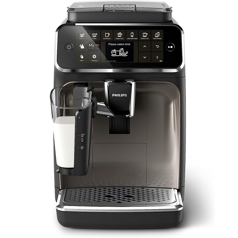 Philips 4300 Series fully automatic espresso machine - LatteGo milk frother, 8 coffee varieties, intuitive touch display, black,