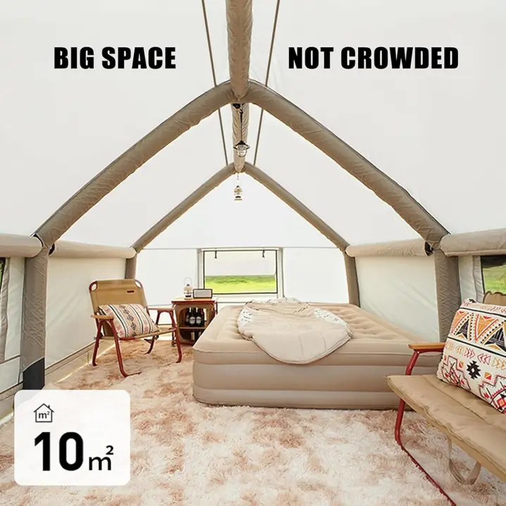 Inflatable Camping Tent with Chimney Opening, Outdoor Tent Inflatable 6-8 People with Air Pump & Skylight, Large Family Tent, 4 Seasons