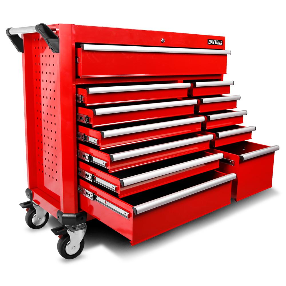 Daytona 655 Piece Mechanical Tool Set with 43 12 Drawer Red Roller Cabinet