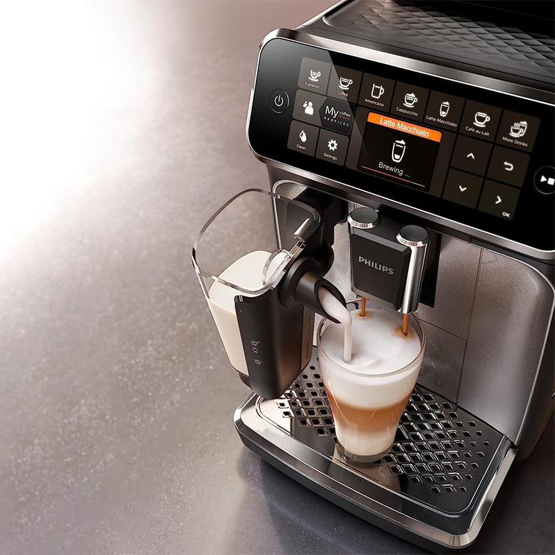 Philips 4300 Series fully automatic espresso machine - LatteGo milk frother, 8 coffee varieties, intuitive touch display, black,