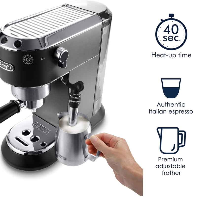 De'Longhi EC685BK Dedica DeLuxe Pump Espresso Machine with Premium Adjustable Frothing Wand, in matte black