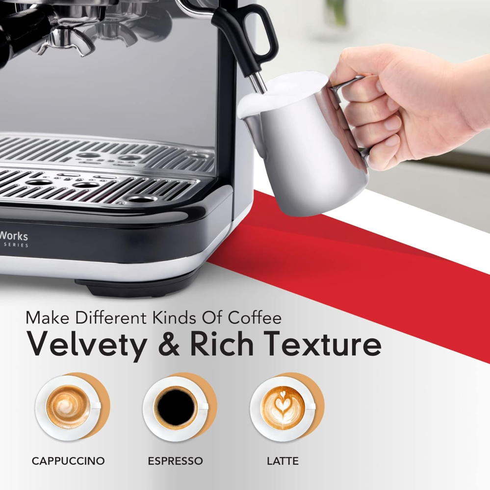 EspressoWorks Barista Pro Series Espresso Machine with Grinder, LCD Display and Steamer - Ready To Go In 60 Sec - 15-Bar Latte and Cappuccino Machine 30-Piece Bundle - Coffee Gifts