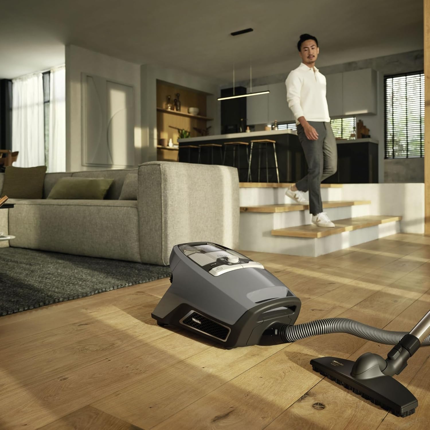 Miele Blizzard CX1 PureSuction Powerline Bagless Canister Vacuum Cleaner with AllTeQ Universal Floorhead and Parquet Twister Floorhead, 1200 W, Graphite Gray – 10829430