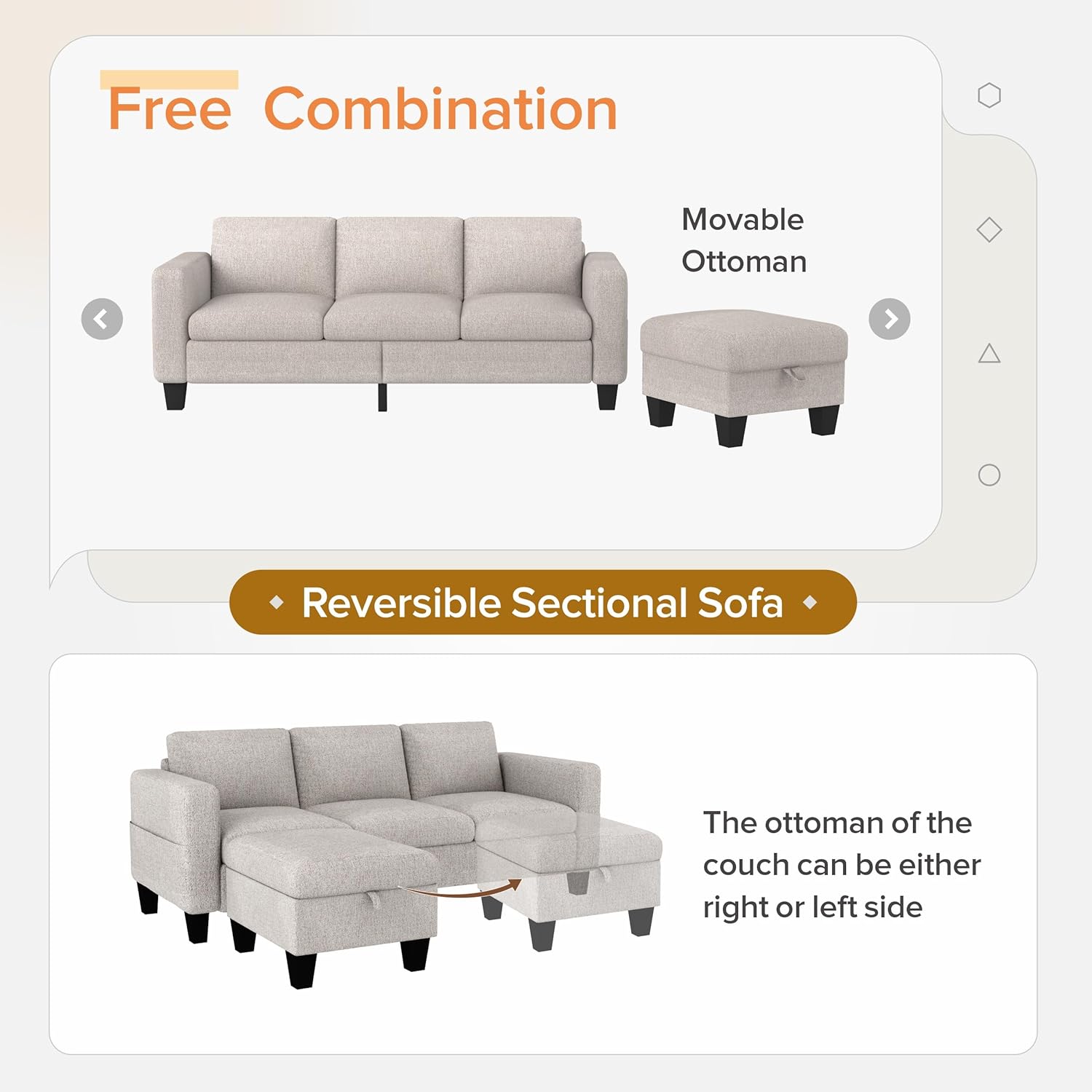 ZeeFu Convertible Sectional Sofa Couch