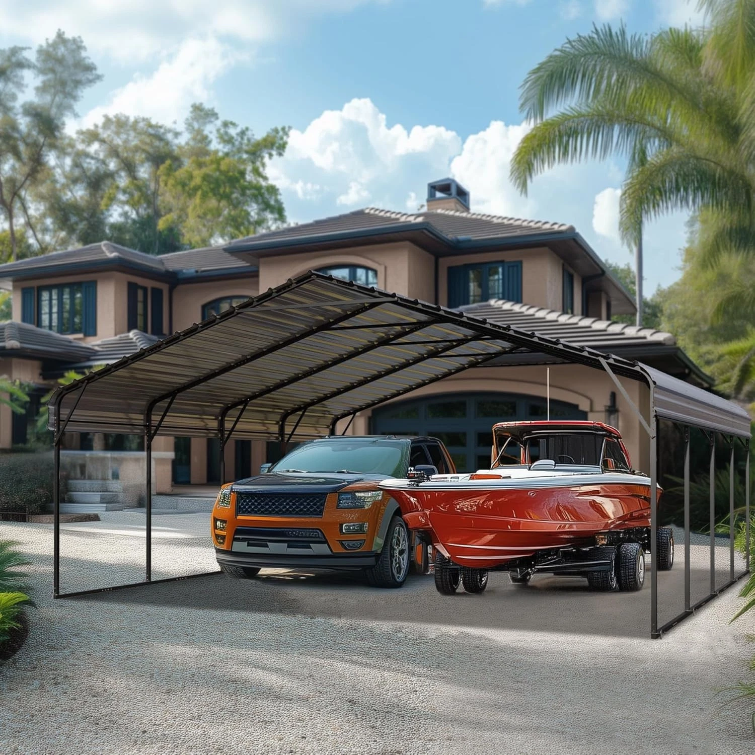 20' x 20' Outdoor Carport Metal Carport with Galvanized Steel Roof With Sidewall