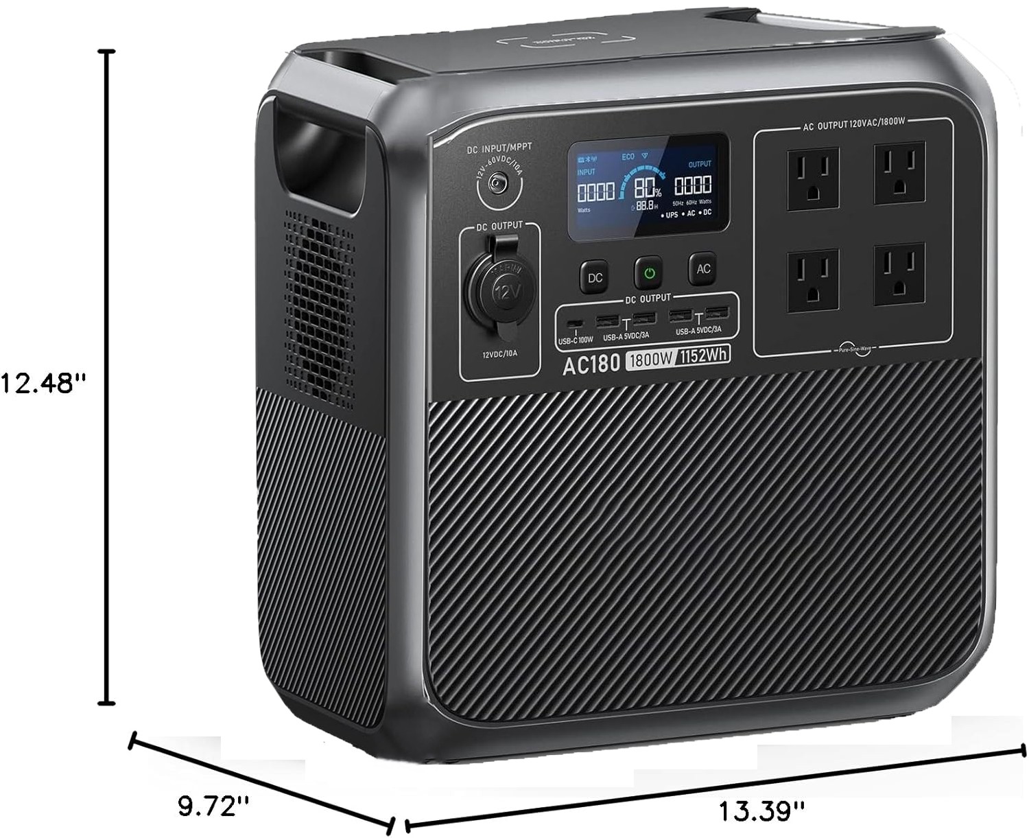 Solárny generátor BOSCH AC180, záložná batéria 1152 Wh LiFePO4 so 4 AC zásuvkami s výkonom 1800 W (špička 2700 W), 0 – 80 % za 45 minút, na kempovanie, prácu mimo siete a pri výpadku prúdu.