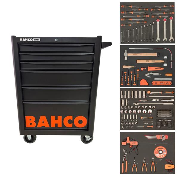 BAHCO 1470K6BKFFSDR 26 Heavy Duty Trolley with Tools,198 Piece Kit