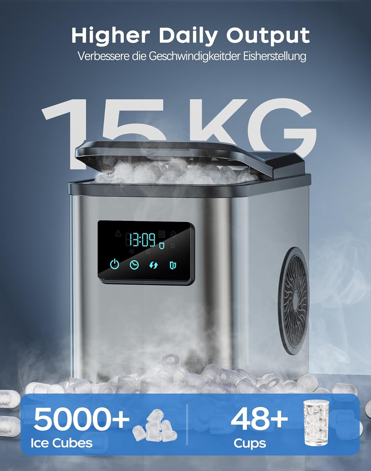 KeeGone Ice Maker Ice Maker Self-Cleaning Ice Machine Water Tank 2 Litres 15 kg