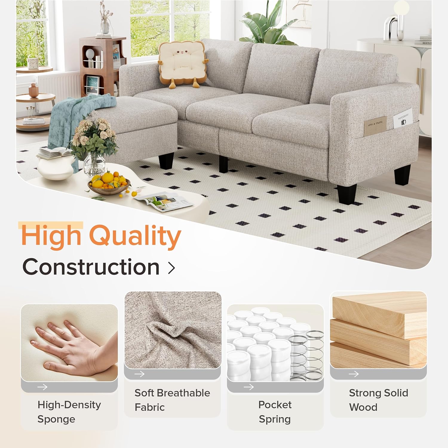 ZeeFu Convertible Sectional Sofa Couch