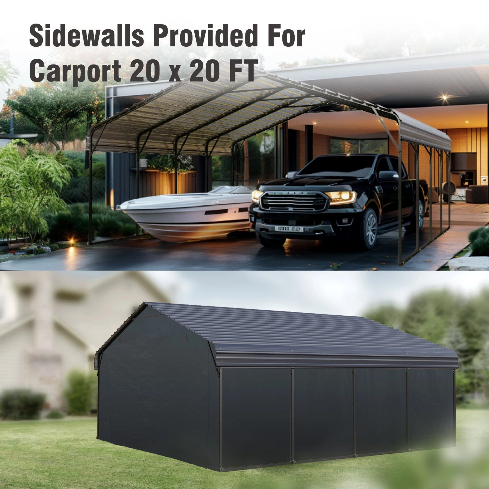 20' x 20' Outdoor Carport Metal Carport with Galvanized Steel Roof With Sidewall