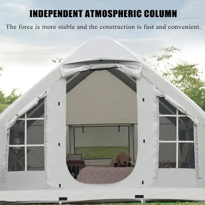 Inflatable Camping Tent with Chimney Opening, Outdoor Tent Inflatable 6-8 People with Air Pump & Skylight, Large Family Tent, 4 Seasons