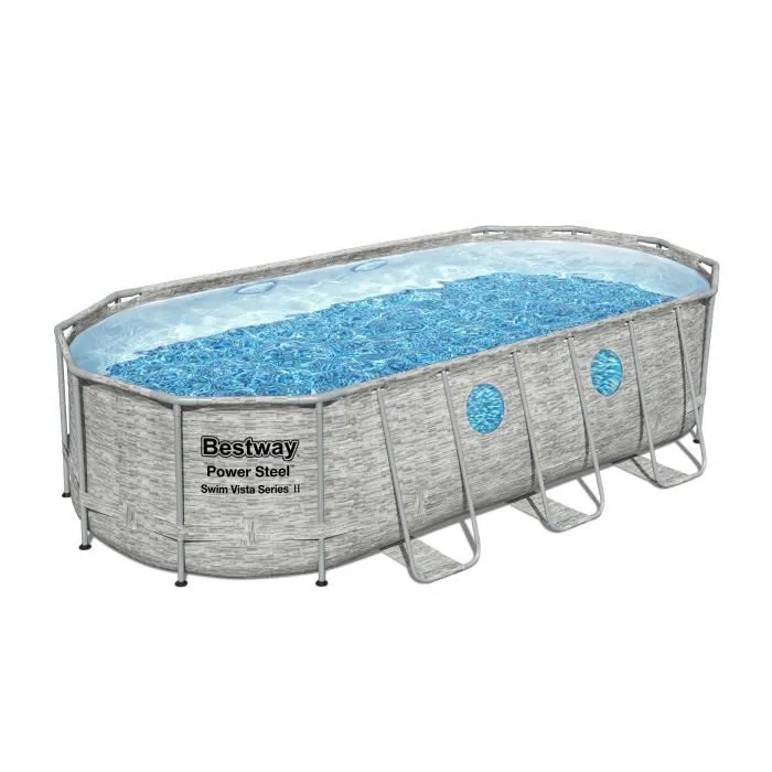 Kit Piscine hors sol - BESTWAY - Power Steel - 549 x 274 x 122 cm - Ovale (Avec pompe de filtration, échelle, bâche)