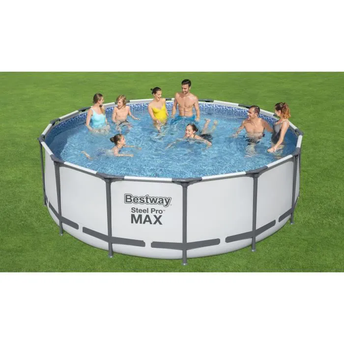 Kit Piscine hors sol tubulaire BESTWAY Steel Pro Max™ - 427 x 122 cm - Ronde (Avec un filtre à cartouche, une bâche et une échelle)