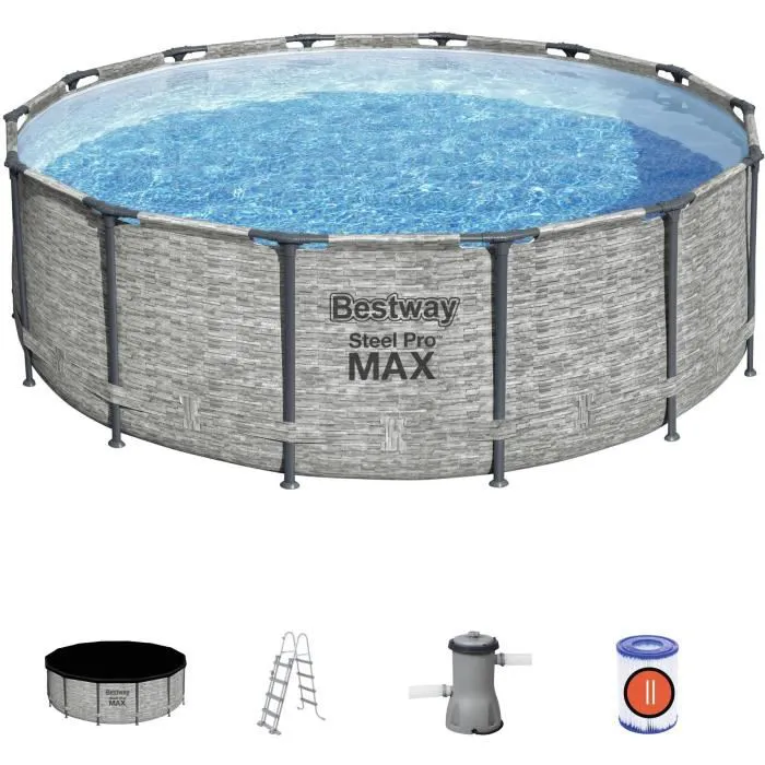 Kit Piscine hors sol tubulaire BESTWAY Steel Pro Max™ - 427 x 122 cm - Ronde (Livrée avec pompe de filtration, échelle + bâche)