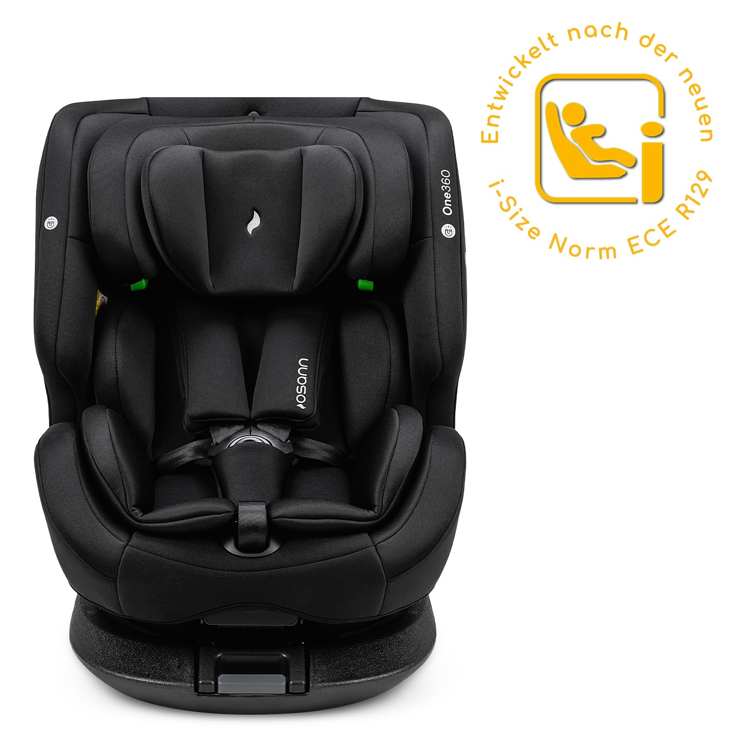 Osann One360 i-Size, 360 Degree Rotating Child Seat 40-150 cm, Reboarder with Isofix, Growing Child Car Seat - All Black