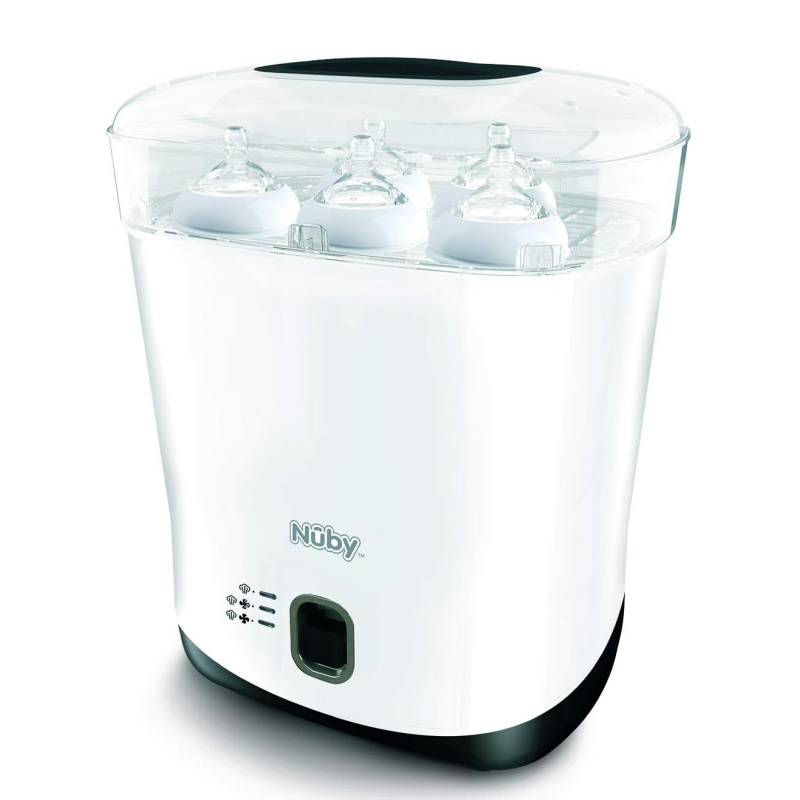 Nuby Baby Bottle Sterilizer and Dryer, White Electric Steam Sterilizer, Kills 99.9% of Germs