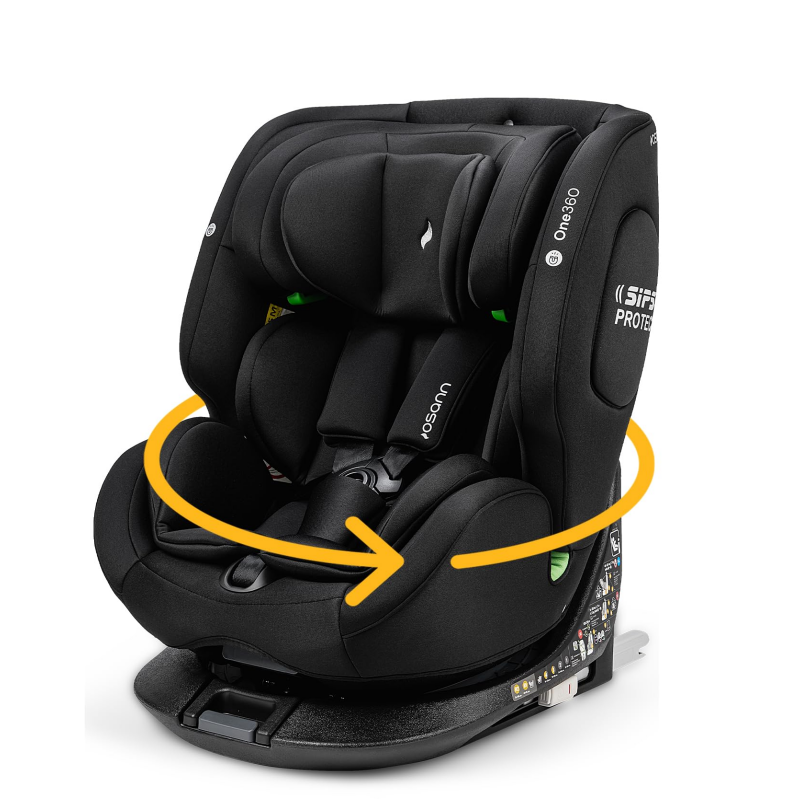Osann One360 i-Size, 360 Degree Rotating Child Seat 40-150 cm, Reboarder with Isofix, Growing Child Car Seat - All Black