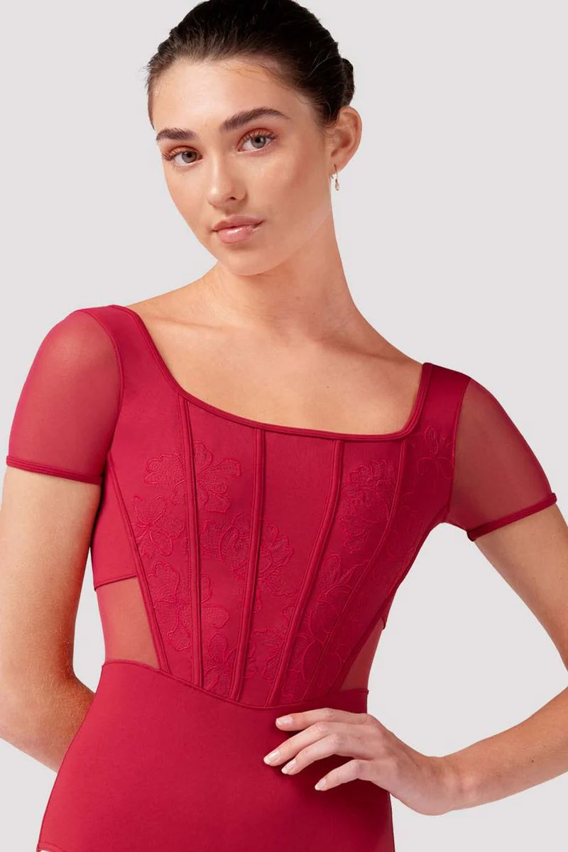 Ladies Olivia Floral Cap Sleeve Leotard