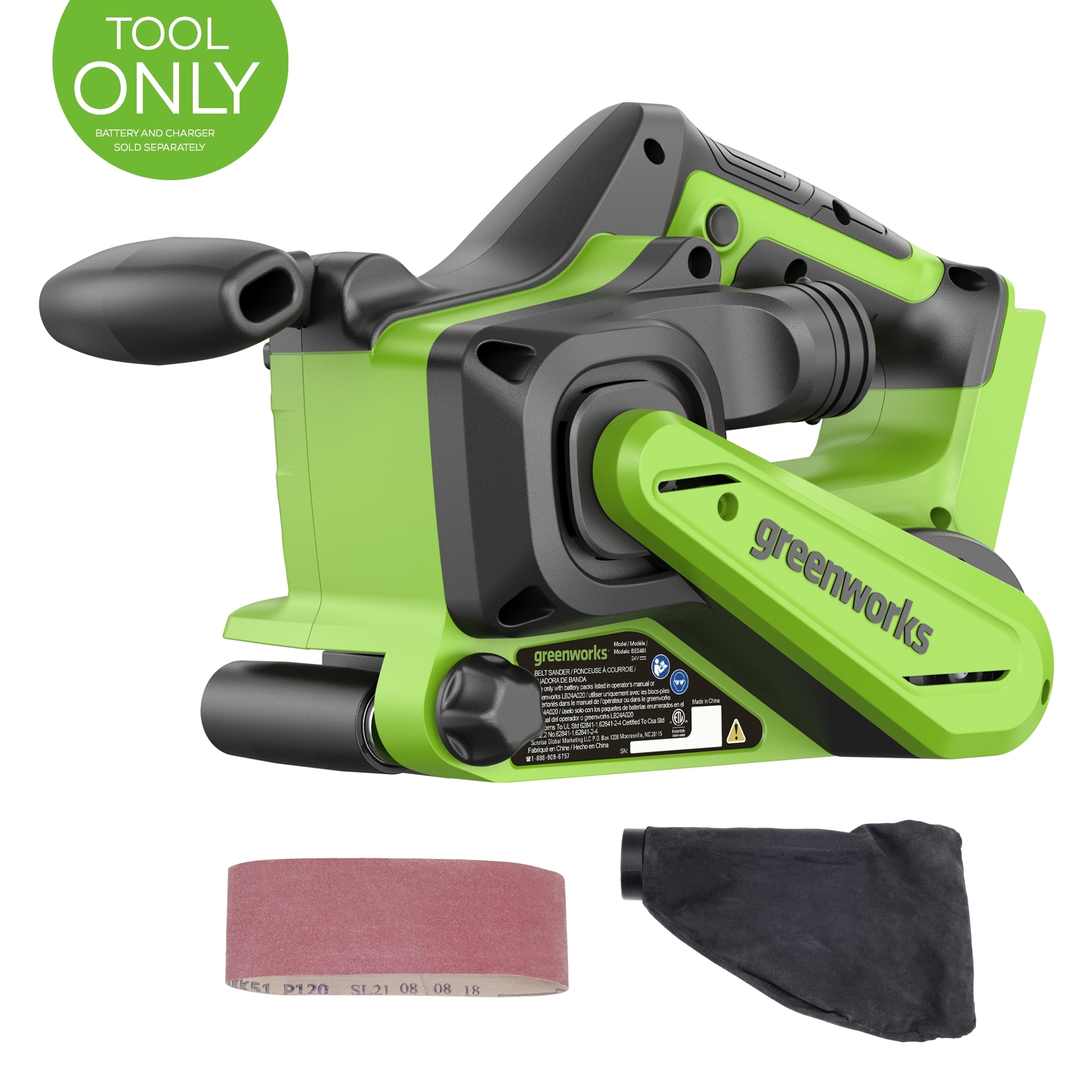 24V 3in x 18in Brushless Cordless Belt Sander and Dust Bag(Tool Only)