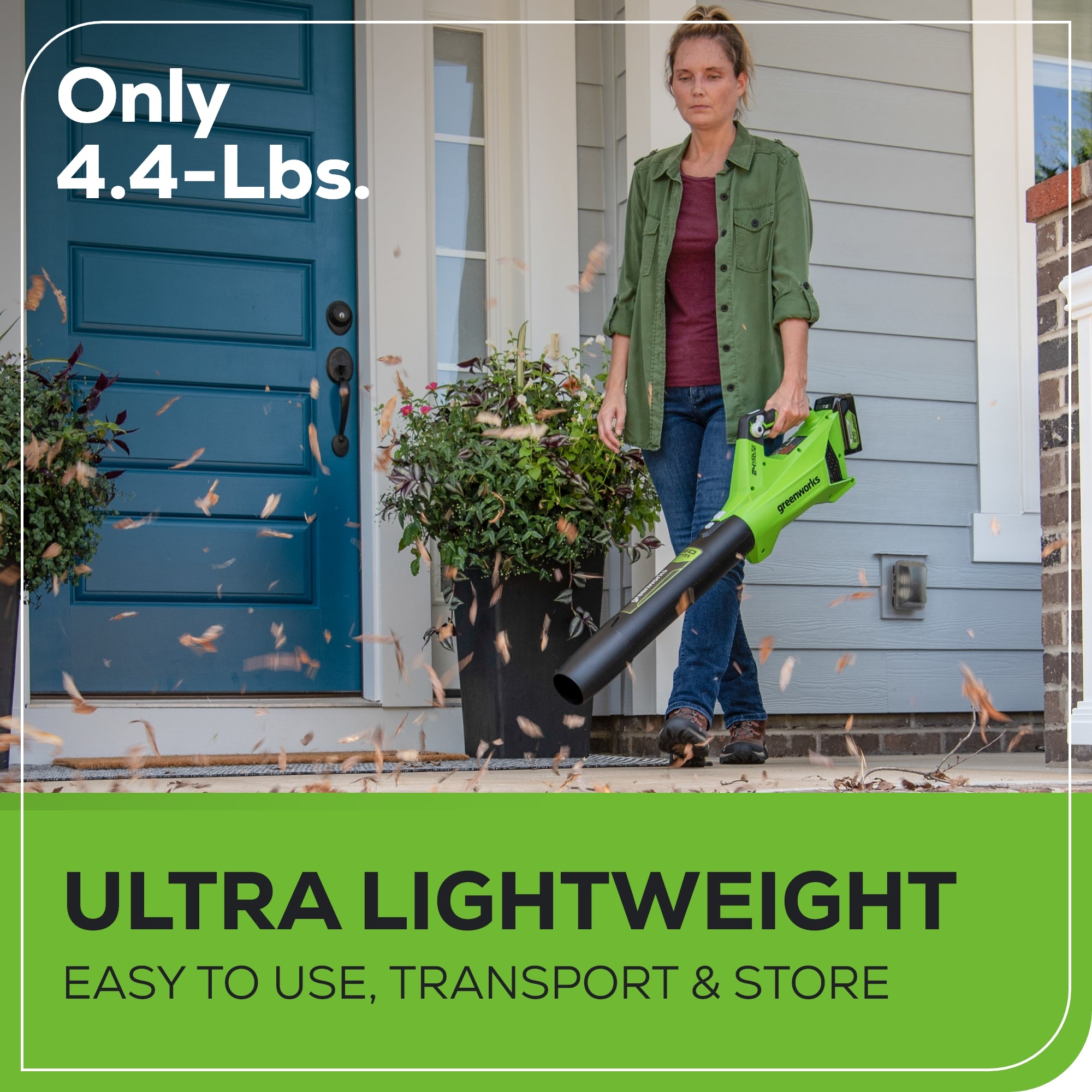 RENEWED 24V 450 CFM Cordless Battery Leaf Blower w/ 4.0 Ah USB Battery & Charger