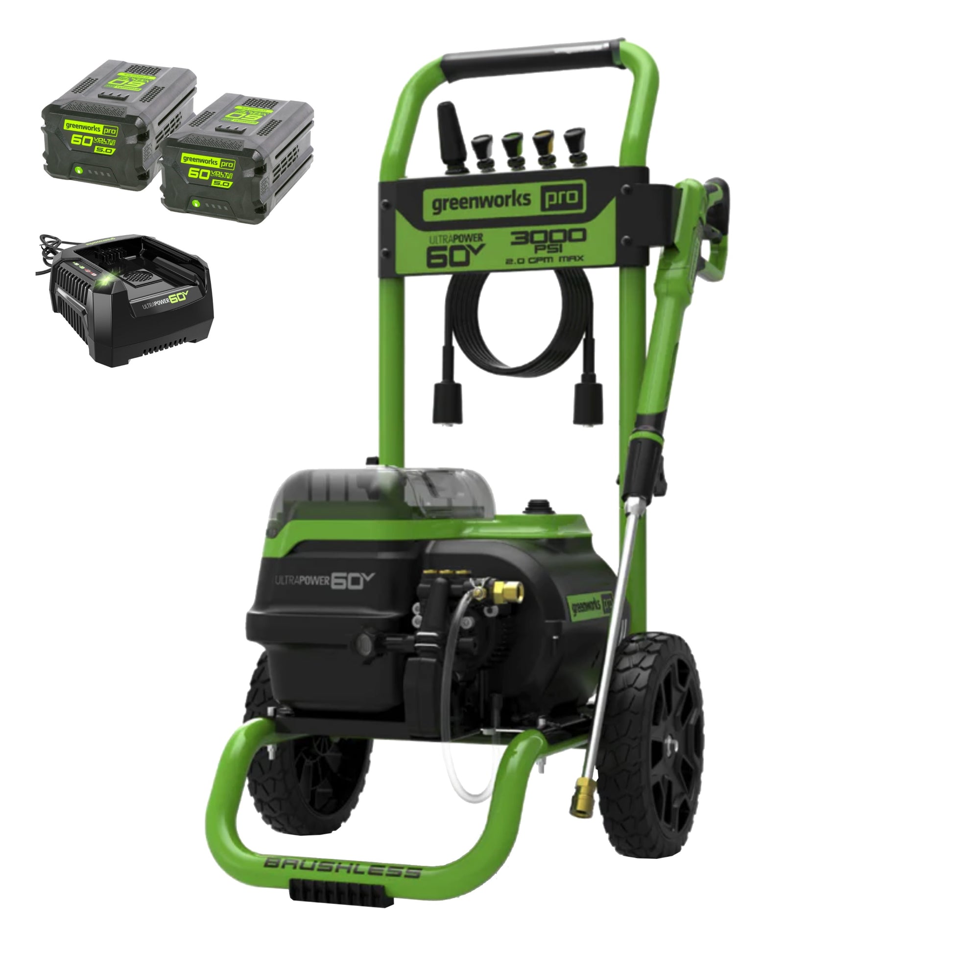 60V 3000-PSI 2.0 GPM Electric Pressure Washer w/ (2) 4.0Ah Batteries & Rapid Charger