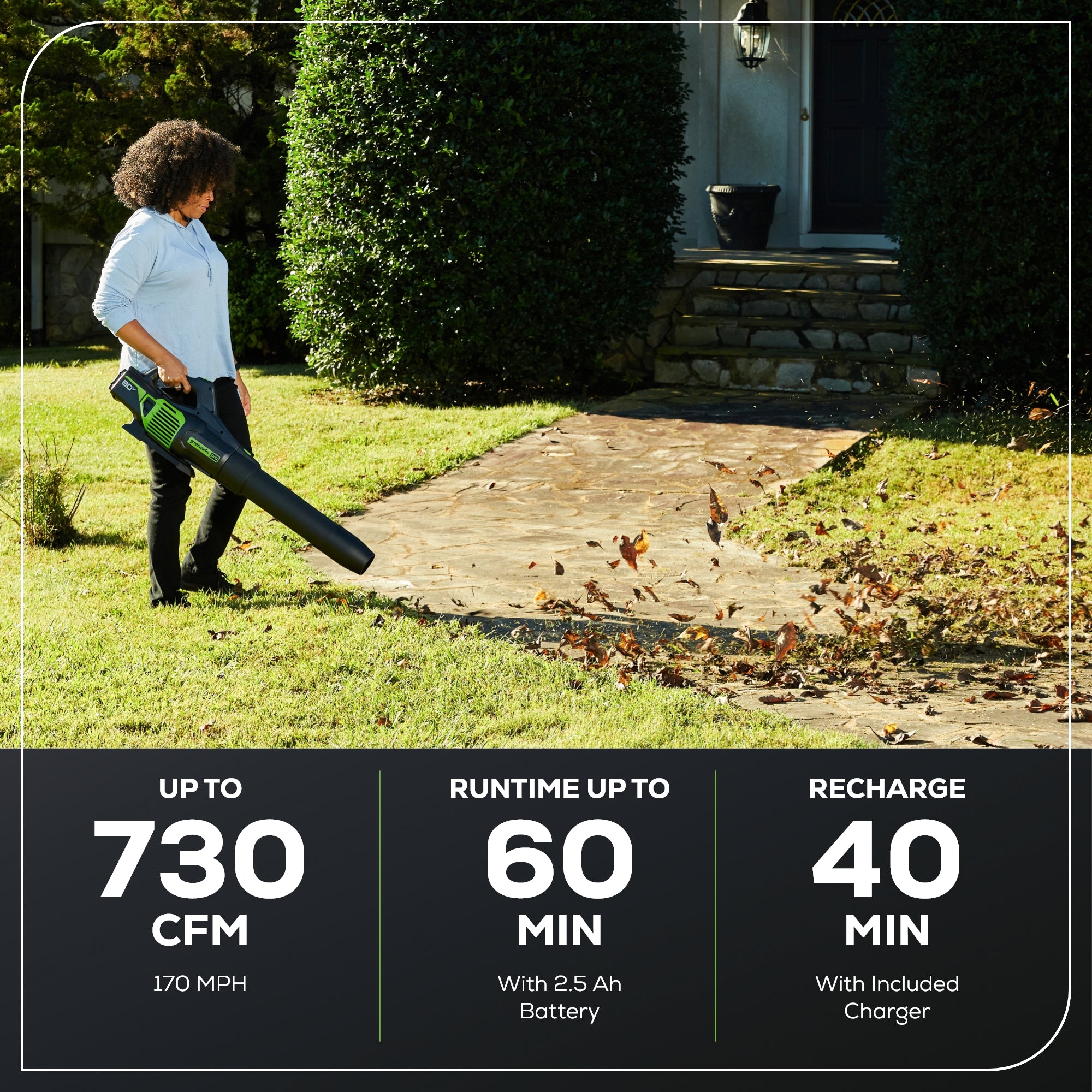 RENEWED 80V 730 CFM Cordless Battery Leaf Blower w/ 2.5Ah Battery & Rapid Charger