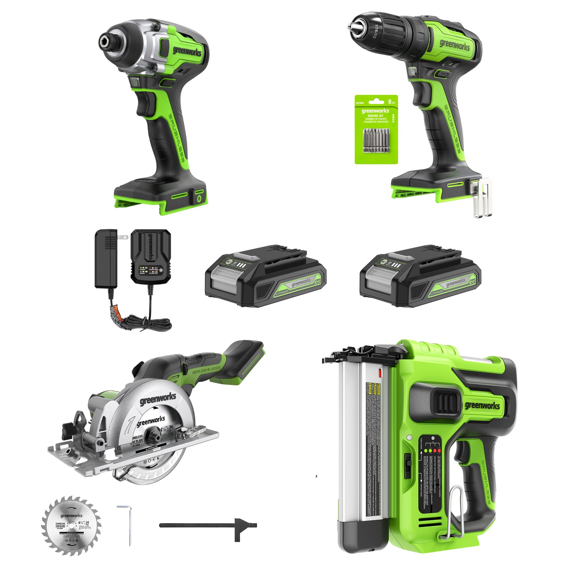 24V Cordless Battery Circular Saw 4PC Combo Kit w/ (2) 2.0Ah Batteries & Charger