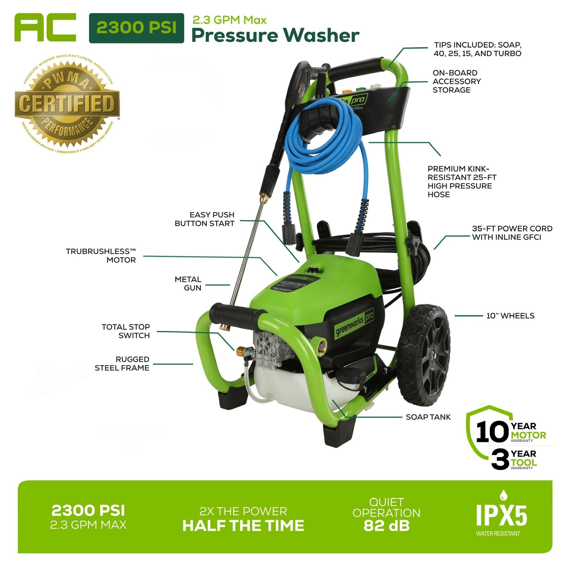 RENEWED 2300 PSI 1.2-GPM Cold Water Electric Pressure Washer