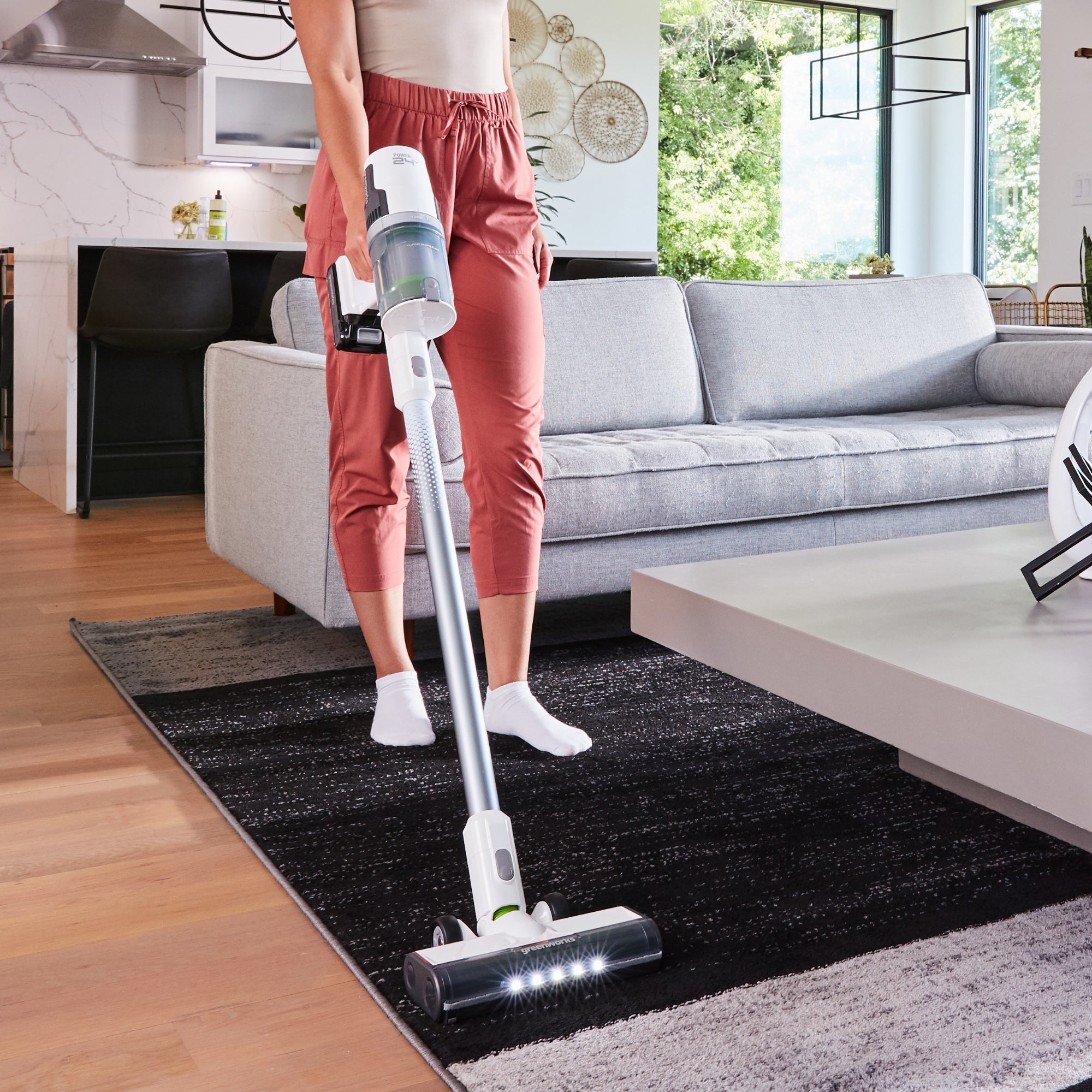 24V Cordless Battery White Stick Vacuum 3-in-1 Bundle w/ Two (2) 4.0Ah USB Batteries & Charging Stand