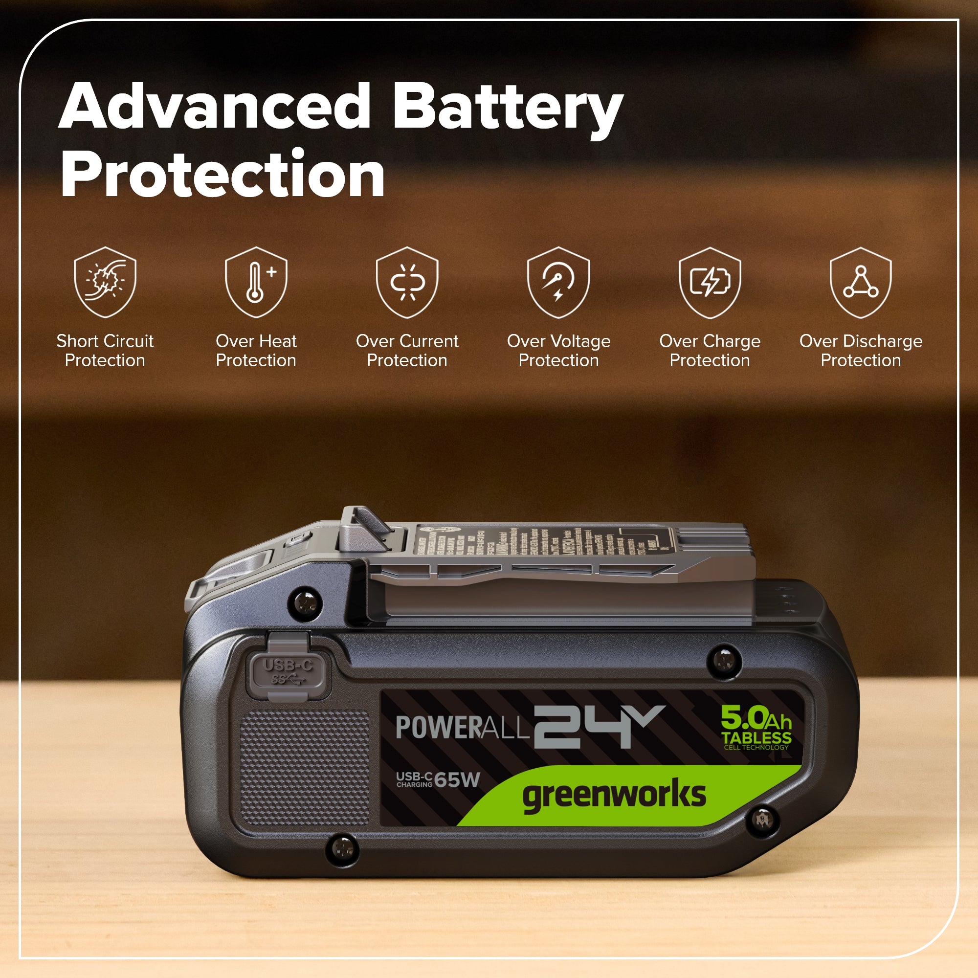 24V 5.0Ah Tabless Battery with Bi-Directional USB-C Port