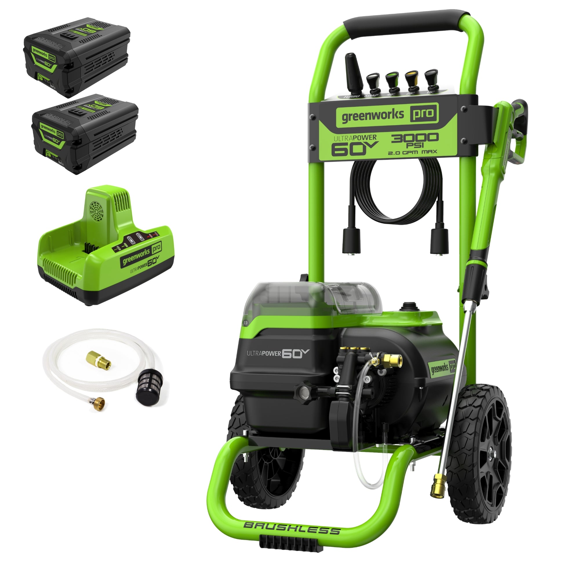 60V 3000-PSI 2.0 GPM Electric Pressure Washer w/ (2) 4.0Ah Batteries & Rapid Charger