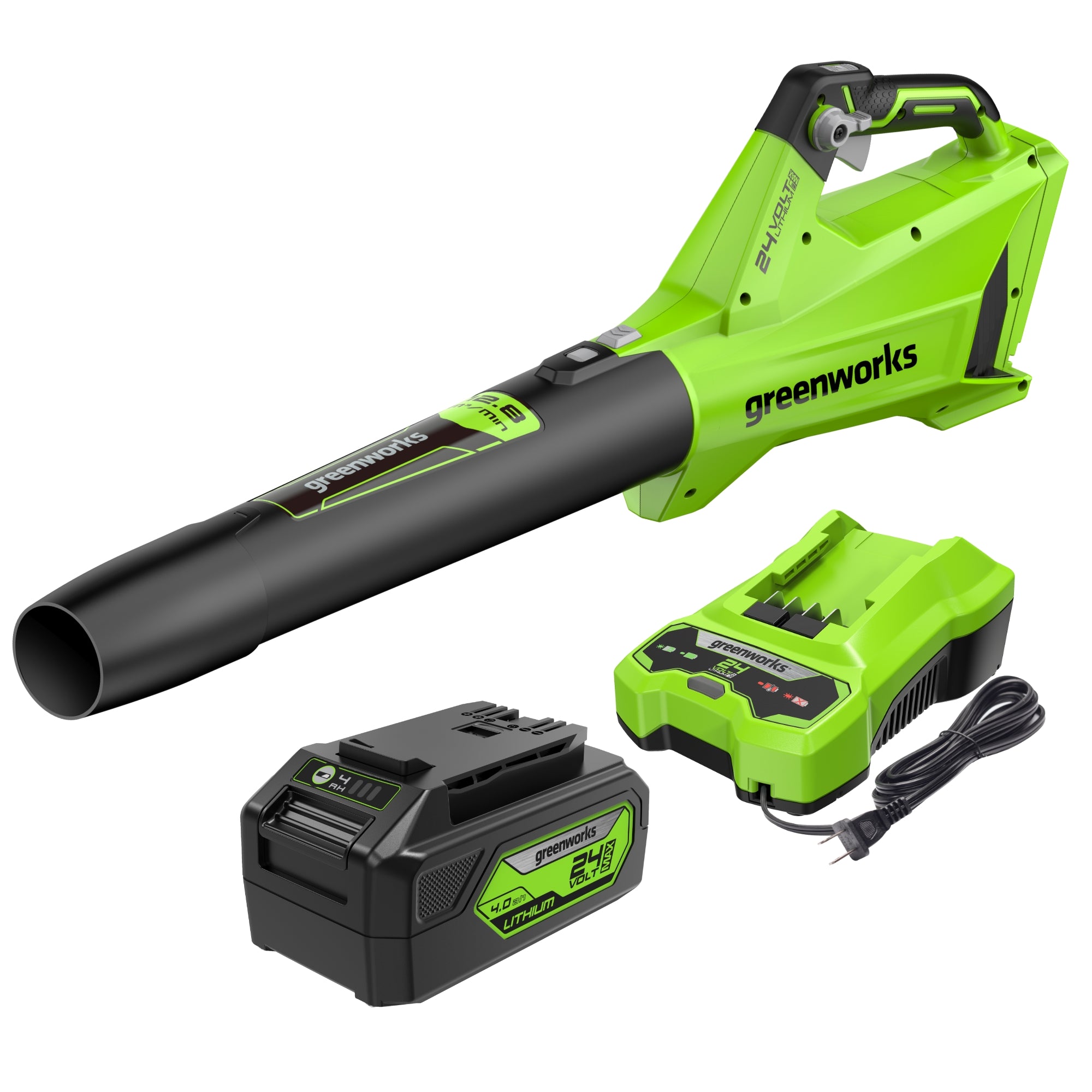 RENEWED 24V 450 CFM Cordless Battery Leaf Blower w/ 4.0 Ah USB Battery & Charger
