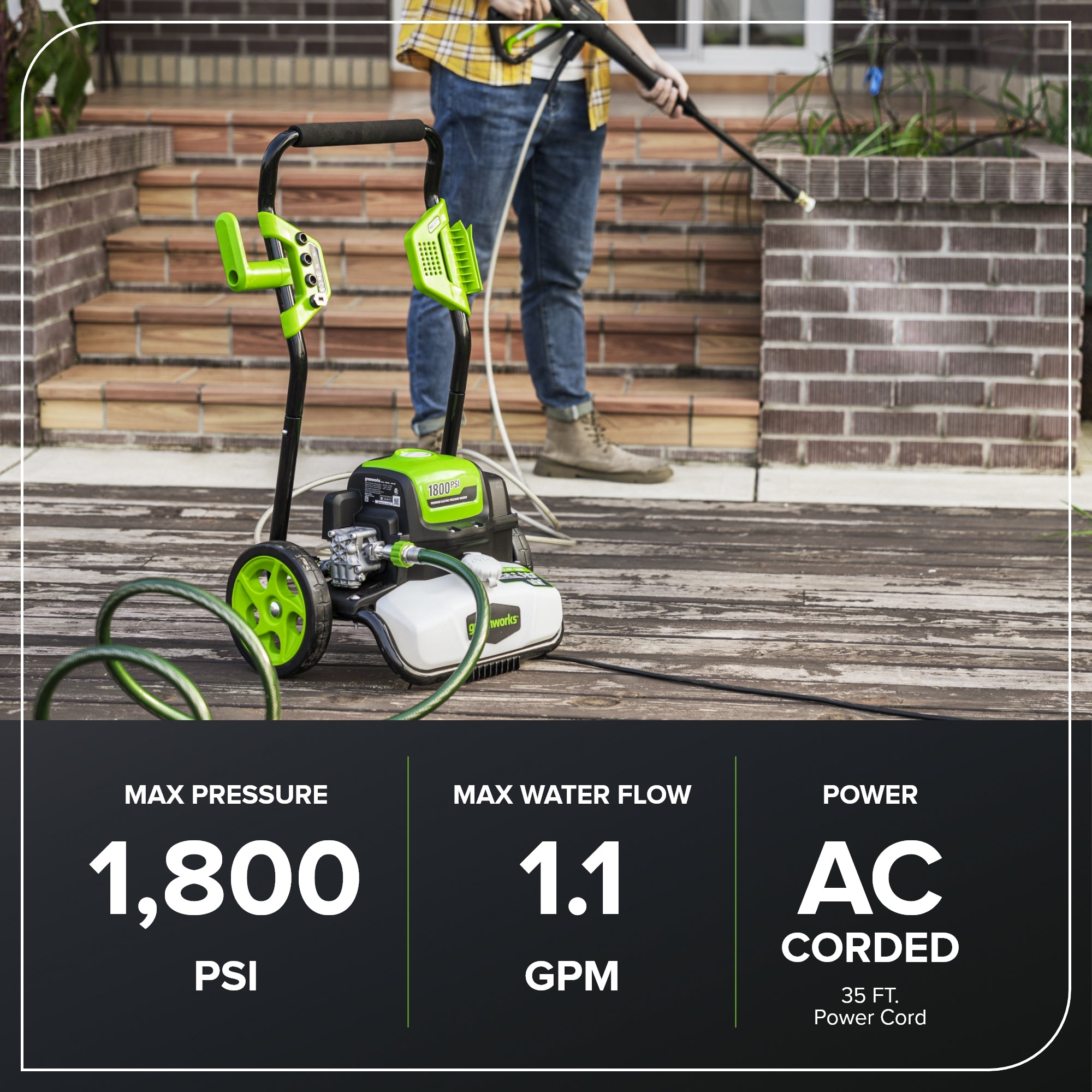 1800 PSI 1.1 GPM Corded Electric Pressure Washer (Open Frame)