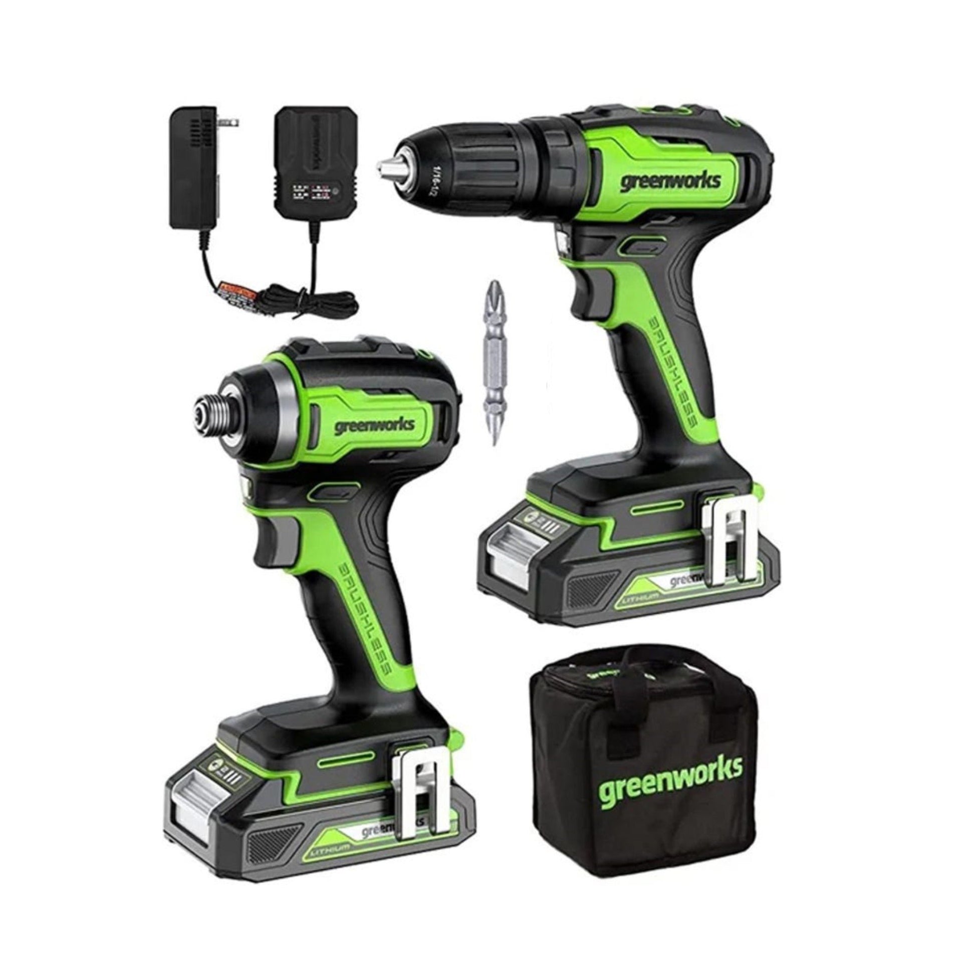 24V Cordless Battery Drill, Impact Driver & Jig Saw 3PC Combo Kit w/ (2) 2.0Ah Batteries & Charger