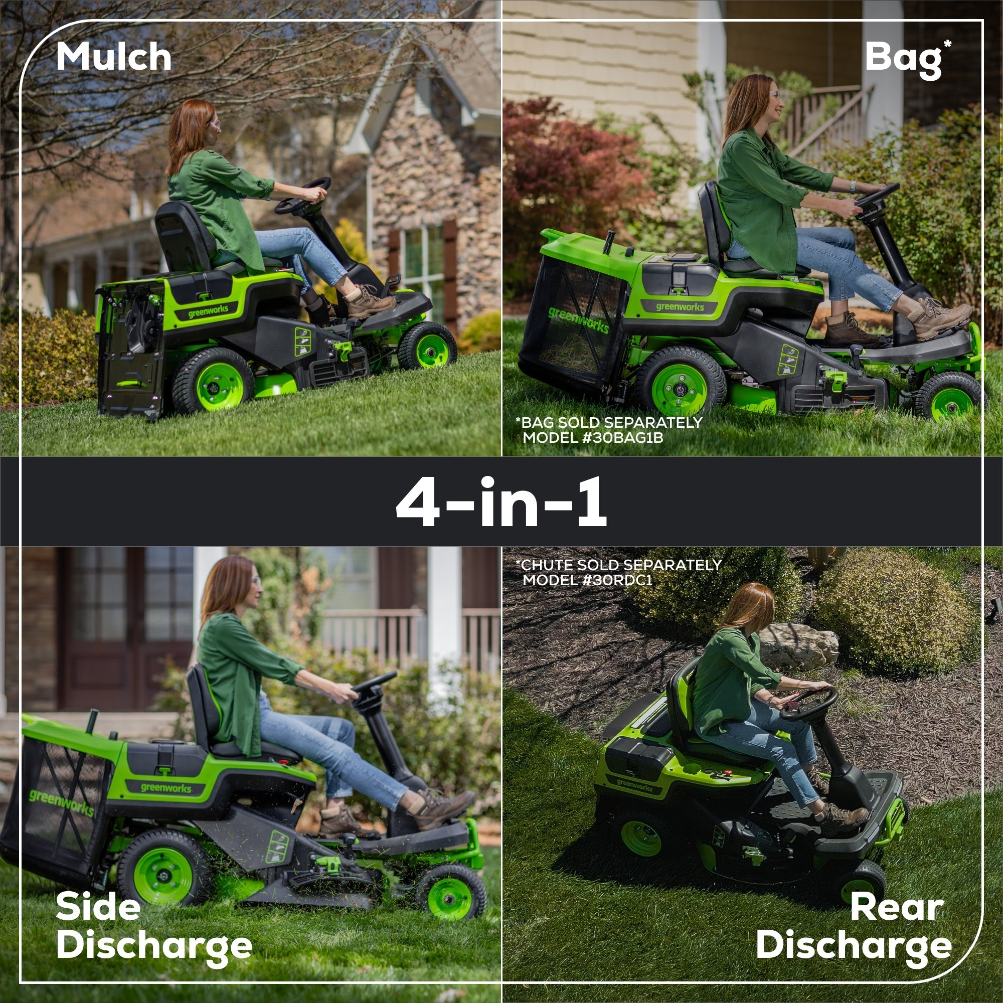 60V 30” CrossoverT Riding Lawn Tractor 3PC Combo Kit w/ Two 8.0Ah Batteries, Two 4.0Ah Batteries, One 2.5Ah Battery and Two Chargers