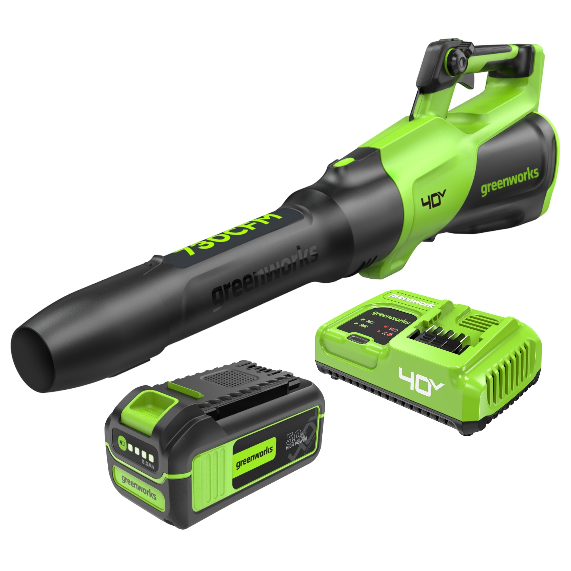 40V 730 CFM Cordless Battery Leaf Blower w/ 5.0Ah Battery & 5A Charger