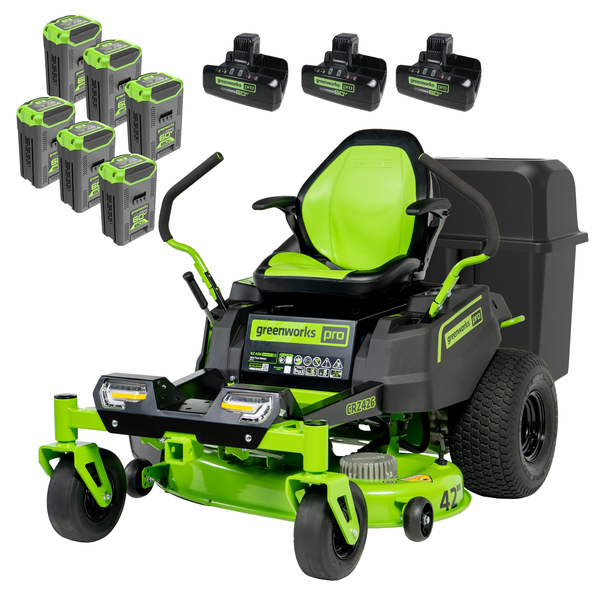 60V 42” Electric CrossoverZ Zero Turn Mower with (6) 8 Ah Batteries and (3) Dual Port Turbo Chargers