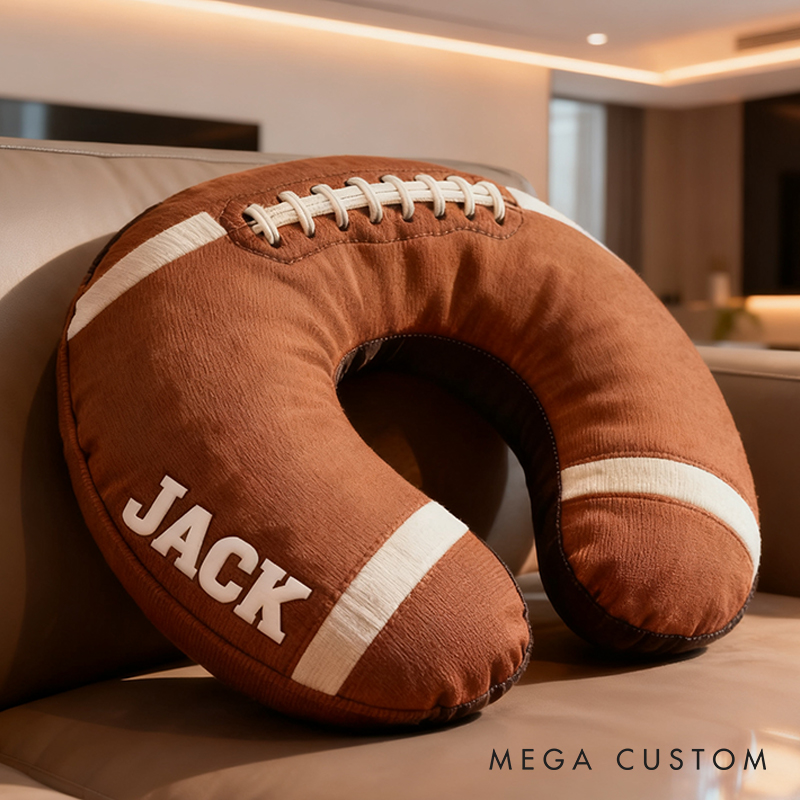 Personalized Football U-Shaped Pillow with Custom Name for Sports Fans and Travelers