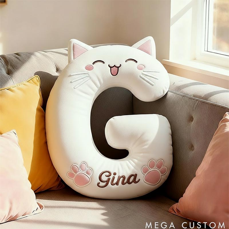Personalized Cat Lover Letter Pillow with Custom Name Design Ver Smile Cats Graphic 3D Print