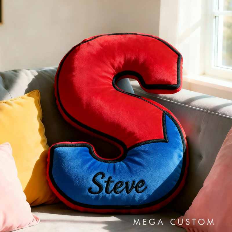 Personalized Cute Red and Blue Spider Web Initial Name Pillow Christmas Gift for Kids Family