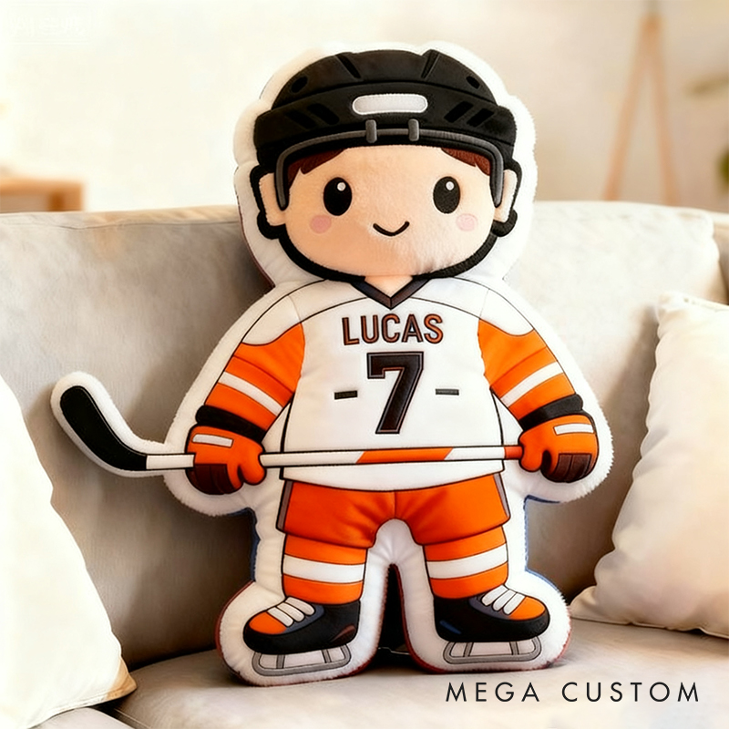Personalized Cute Ice Hockey Themed Pillow with Custom Name and Jersey Number for Kids and Fans